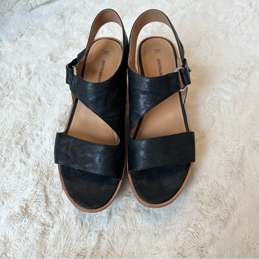 Johnston & Murphy Womens Heels Black Asymmetrical Strap Size 10 Platform Sandal